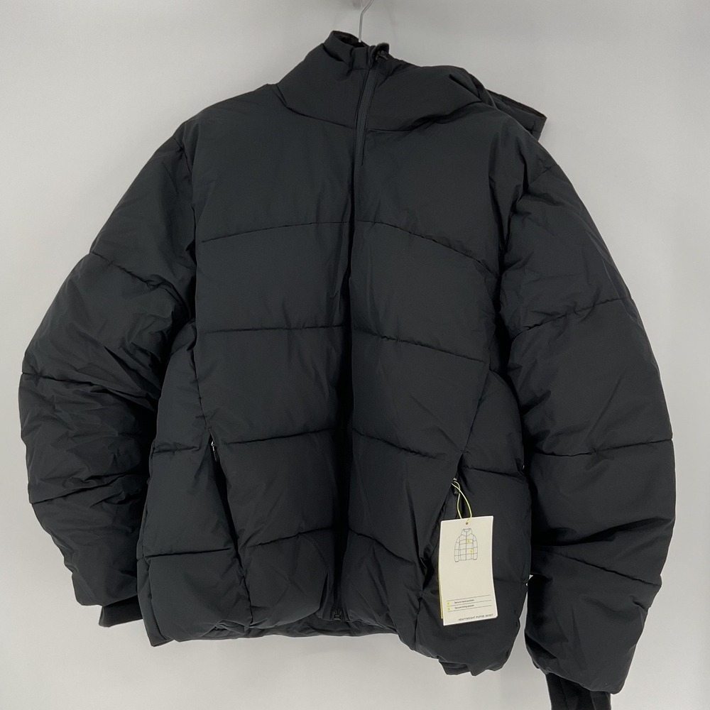 NWT All in Motion Mens Heavyweight Puffer Jacket Black Hooded Insulated Coat L